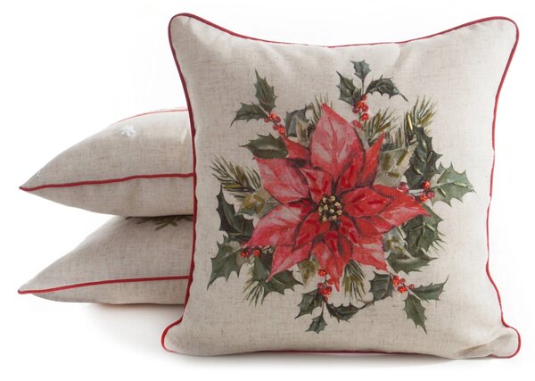 VÁNOČNÍ DEKORAČNÍ POVLAK NA POLŠTÁŘ POINSETTÍ 45X45 CM VZOROVANÁ
