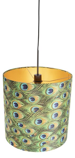 Závěsné svítidlo s sametovým stínítkem Peacock se zlatem 40 cm - Combi