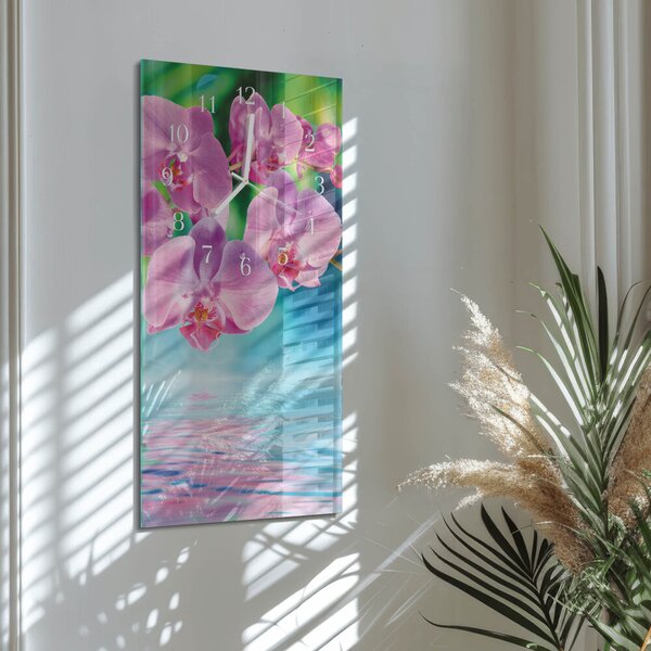 Skleněné hodiny vertikální Orchideje zsppb-30x60-00089702
