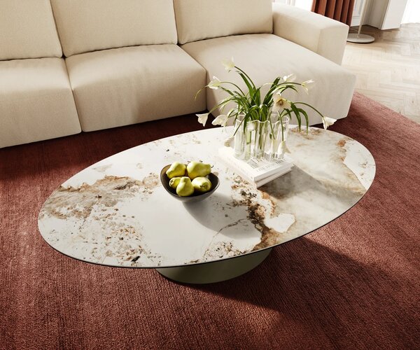 DELIFE Konferenční stolek Edge oválný 140x80 cm keramika Minas Melange Conis kov titanová barva