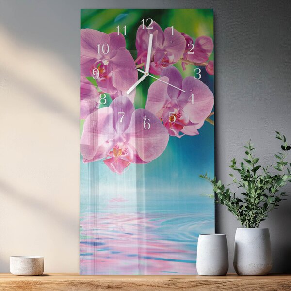 Skleněné hodiny vertikální Orchideje zsppb-30x60-00089702