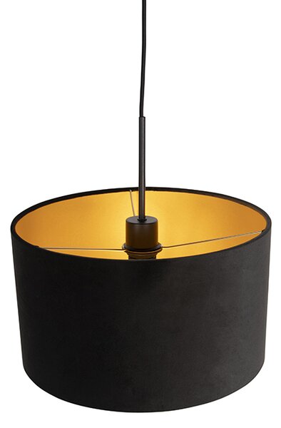 Závěsné svítidlo s černým sametovým stínítkem se zlatem 35 cm - Combi