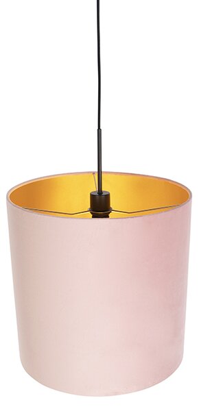 Závěsné svítidlo s růžovým sametovým stínítkem se zlatem 40 cm - Combi