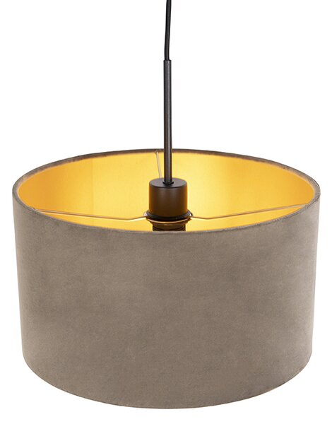 Závěsné svítidlo s taupe sametovým stínítkem se zlatem 35 cm - Combi