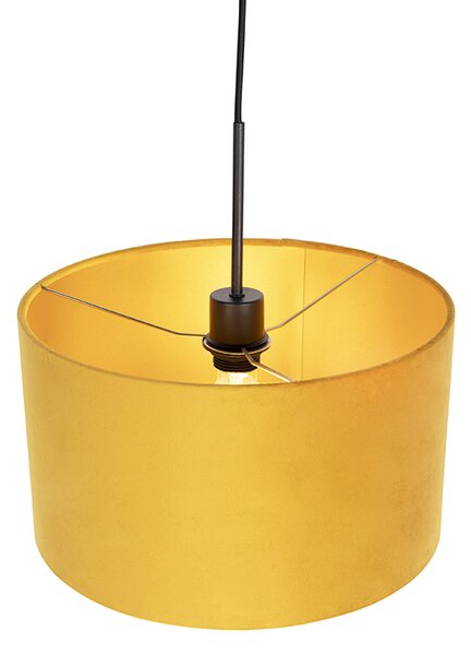 Závěsné svítidlo s sametovým stínidlem okrovým se zlatem 35 cm - Combi