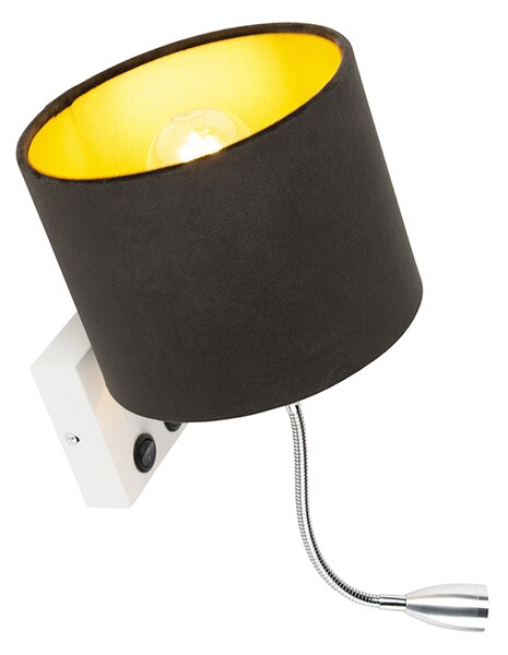Moderní nástěnná lampa bílá s černým sametovým stínítkem - Brescia