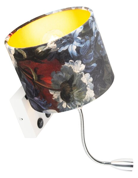 Moderní nástěnná lampa bílá s sametovým květinovým stínítkem - Brescia