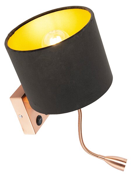 Moderní nástěnná lampa měděná s černým sametovým stínítkem - Brescia