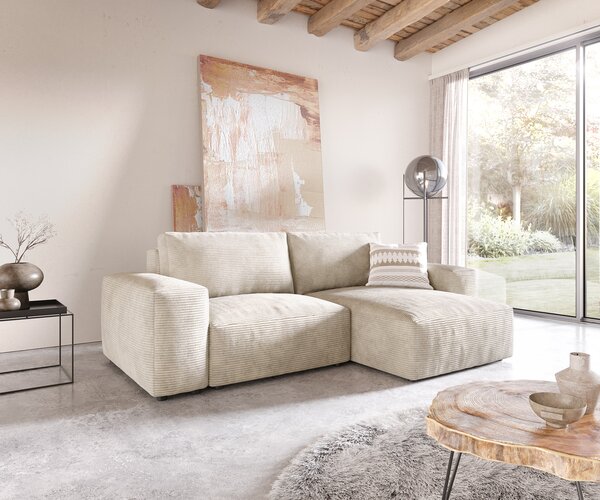 DELIFE Rohová pohovka Lanzo 230x155 cm manšestr béžová variabilní lenoška