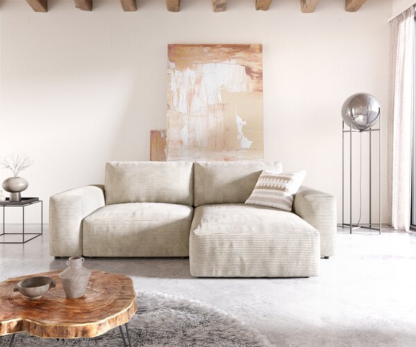 DELIFE Rohová pohovka Lanzo 230x155 cm manšestr béžová variabilní lenoška