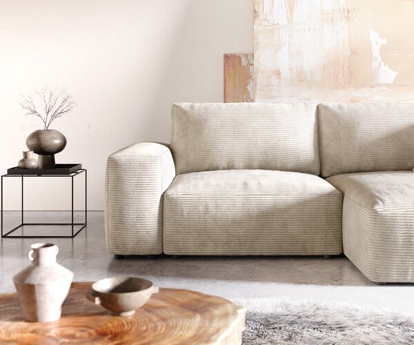 DELIFE Rohová pohovka Lanzo 230x155 cm manšestr béžová variabilní lenoška