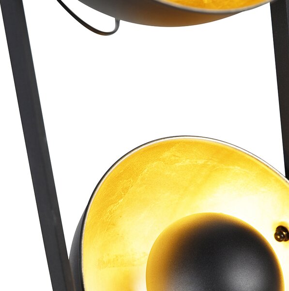Průmyslová stojací lampa černá se zlatem 3-světlo - Magnax