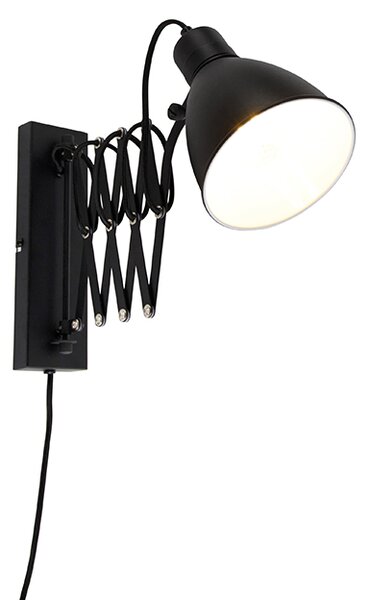Průmyslová nástěnná lampa černá s nastavitelným ramenem - Merle
