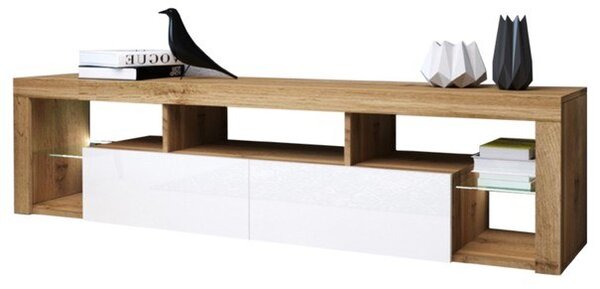 TV stolek HUGO dub wotan/bílá lesklá, šířka 200 cm