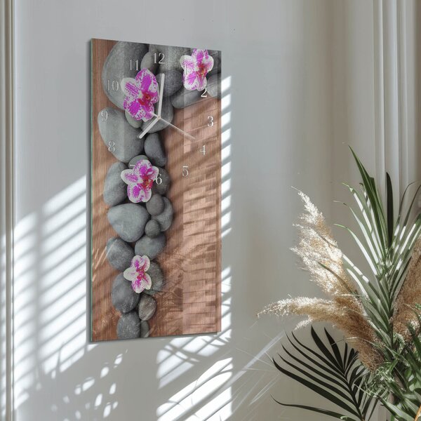 Skleněné hodiny vertikální Orchidejové kameny zsppb-30x60-00090994