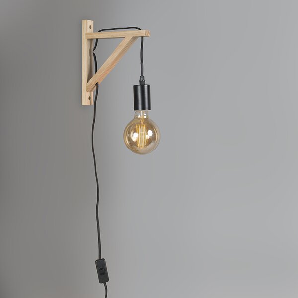 Dřevěná nástěnná lampa s černou - Galgje