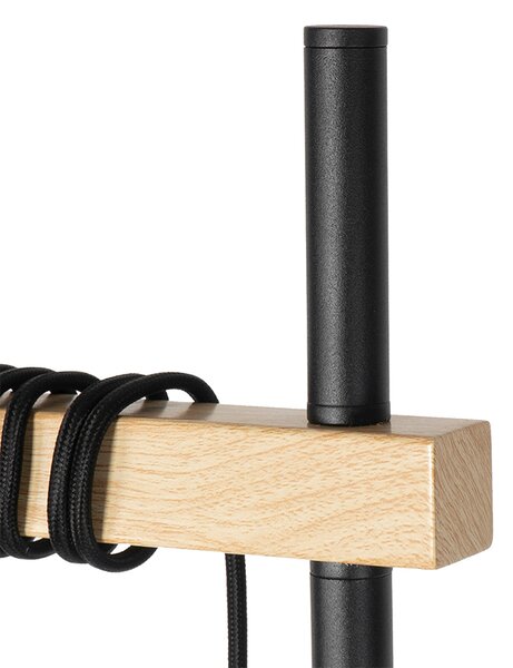 Rustikální stojací lampa černá se dřevem 2-světlo - Chon