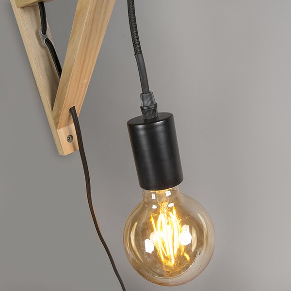 Dřevěná nástěnná lampa s černou - Galgje