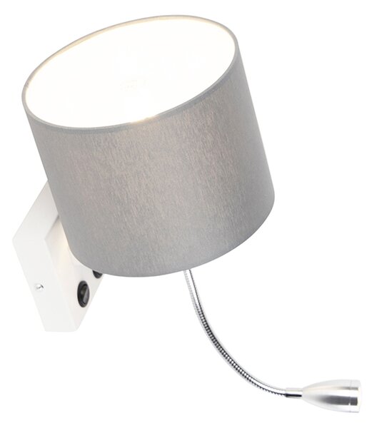 Moderní nástěnná lampa bílá s šedým stínítkem - Brescia
