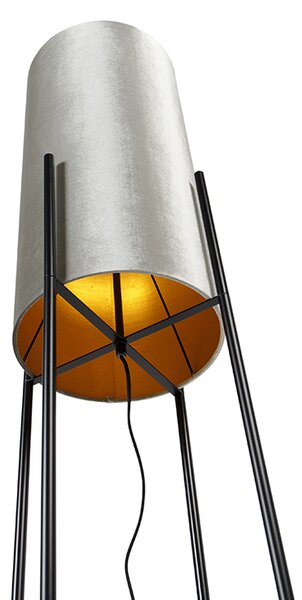 Moderní stojací lampa černá s sametovým šedým stínítkem - Rich