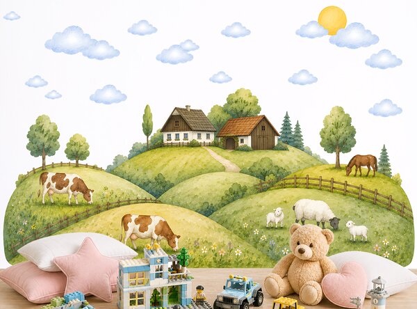Kopce louky farma samolepky na zeď pro děti arch 75 x 34 cm