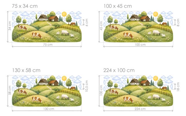 Kopce louky farma samolepky na zeď pro děti arch 75 x 34 cm