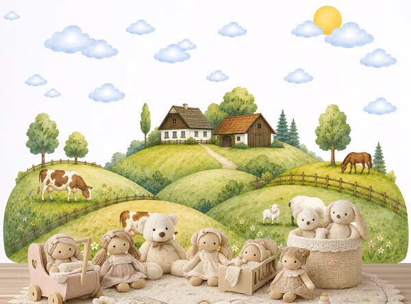 Kopce louky farma samolepky na zeď pro děti arch 75 x 34 cm