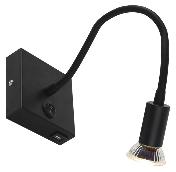 Moderní flexibilní nástěnné svítidlo USB černé - Zeno
