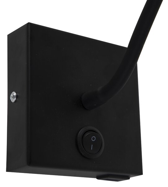 Moderní flexibilní nástěnné svítidlo USB černé - Zeno