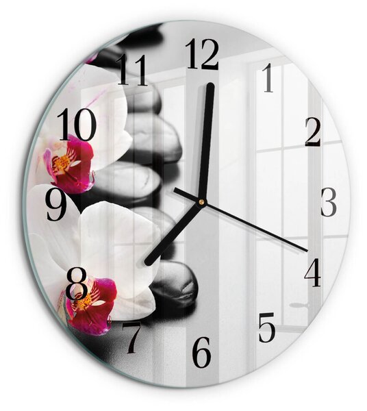 Skleněné nástěnné hodiny Orchidejové kameny zsoc-fi30-00173732