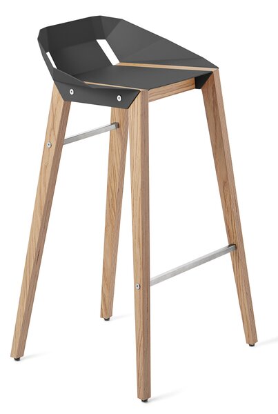 Šedá hliníková barová židle Tabanda DIAGO 75 cm s dubovou podnoží
