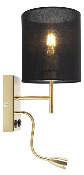 Art Deco nástěnné svítidlo černé s černým bavlněným stínítkem - Stacca