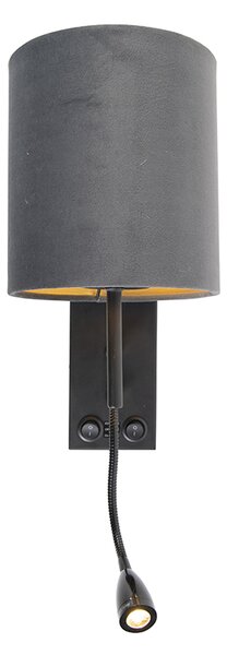 Nástěnné svítidlo v art deco stylu černé s tmavě šedým sametovým stínítkem - Stacca