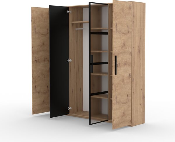Šatní skříň se zrcadlem 205 cm GEPTIS - dub artisan