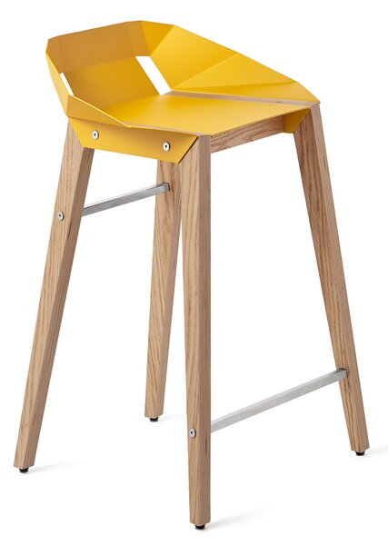 Žlutá hliníková barová židle Tabanda DIAGO 62 cm s dubovou podnoží