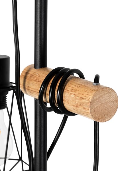 Rustikální stojací lampa černá se dřevem 2-světlo s stínítkem - Dami Frame