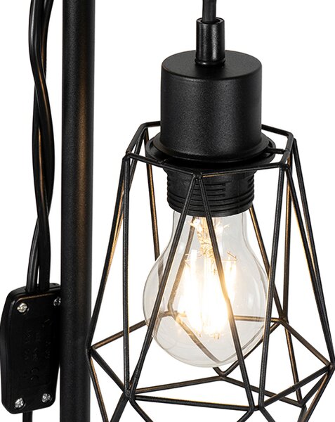 Rustikální stojací lampa černá se dřevem 2-světlo s stínítkem - Dami Frame