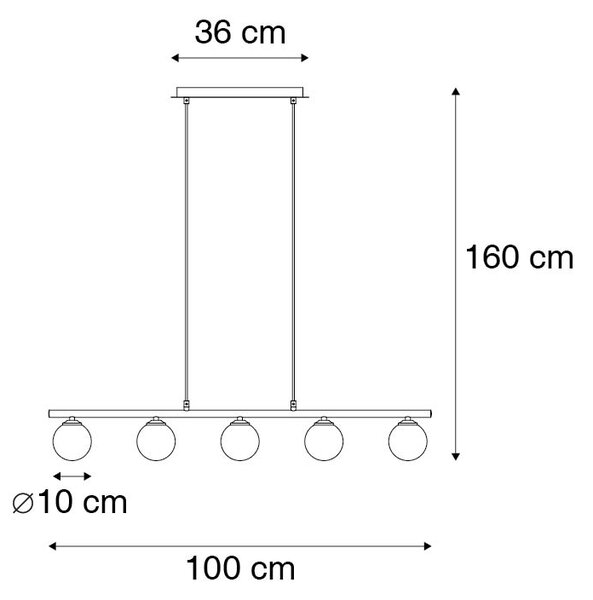 Moderní závěsné svítidlo černé 100 cm 5-světlo s kouřovým sklem - Atény