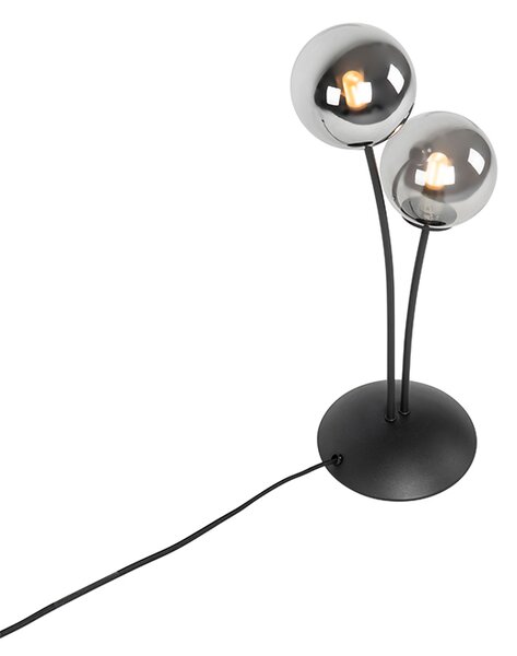 Moderní stolní lampa černá 2-světlo s kouřovým sklem - Atény