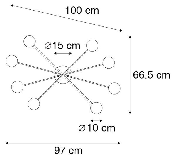 Moderní stropní svítidlo černé 8-světlo s kouřovým sklem - Atény