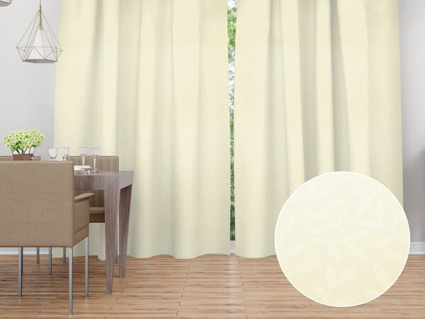 Biante Dekorační závěs Sofia SF-007 Světle vanilkové vyrážené větvičky s lístky 150x140 cm