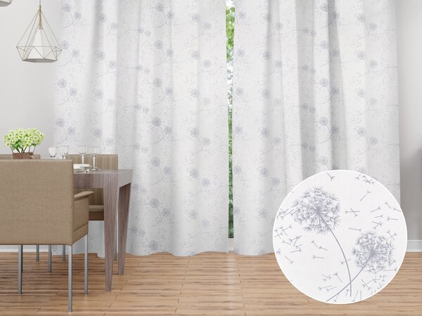 Biante Dekorační závěs Sofia SF-008 Stříbrné podzimní pampelišky na bílém 150x140 cm