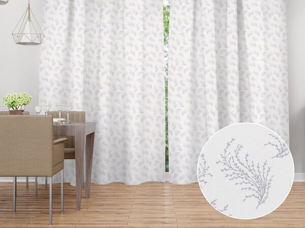 Biante Dekorační závěs Sofia SF-009 Stříbrné větvičky na bílém 150x140 cm