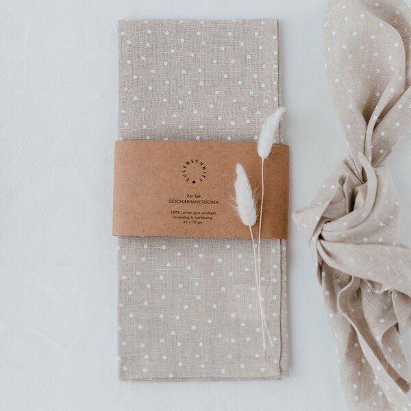 Lněná utěrka Natural Dots – set 2 ks