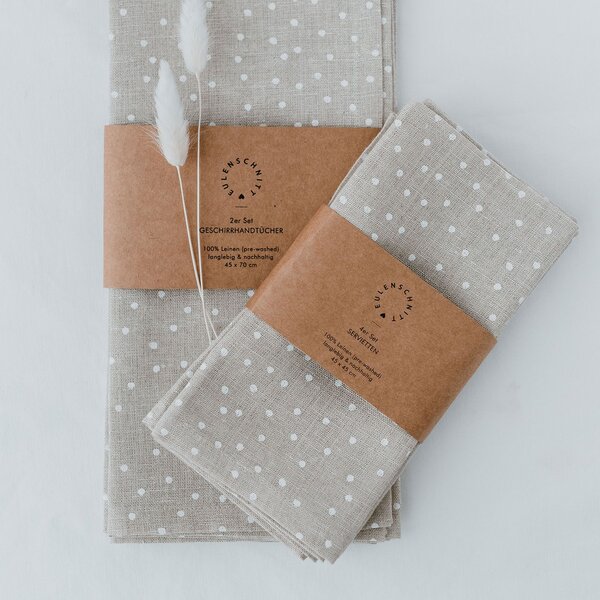 Lněná utěrka Natural Dots – set 2 ks