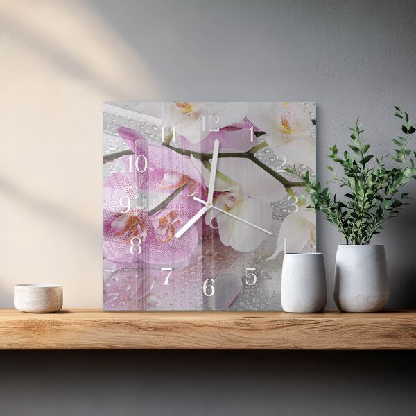 Skleněné hodiny Orchidej zskb-30x30-00083534