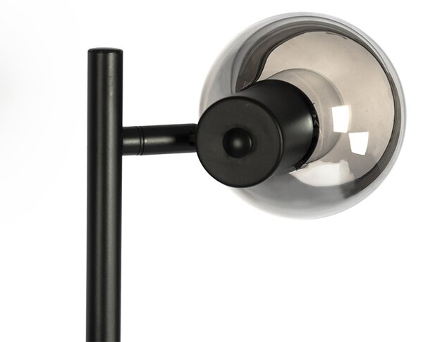 Stojací lampa Art Deco černá 3-světlo s kouřovým sklem - Vidro