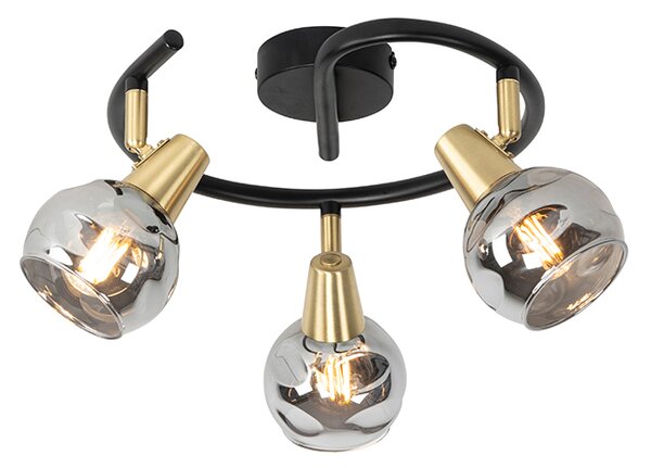 Stropní lampa černá 44,5 cm s kouřovým sklem 3-světlo - Vidro