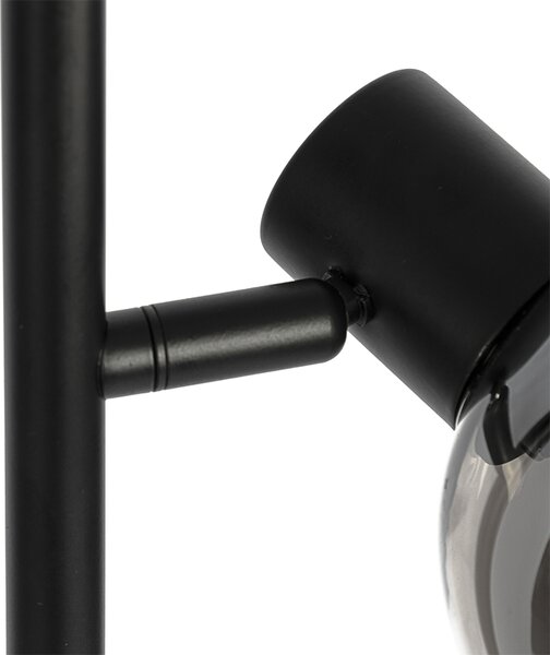 Stojací lampa Art Deco černá 3-světlo s kouřovým sklem - Vidro