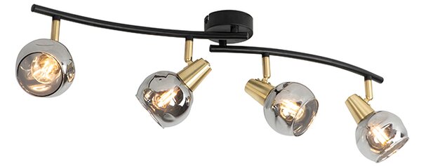 Stropní lampa Art Deco zlatá s kouřovým sklem 4-světlo - Vidro